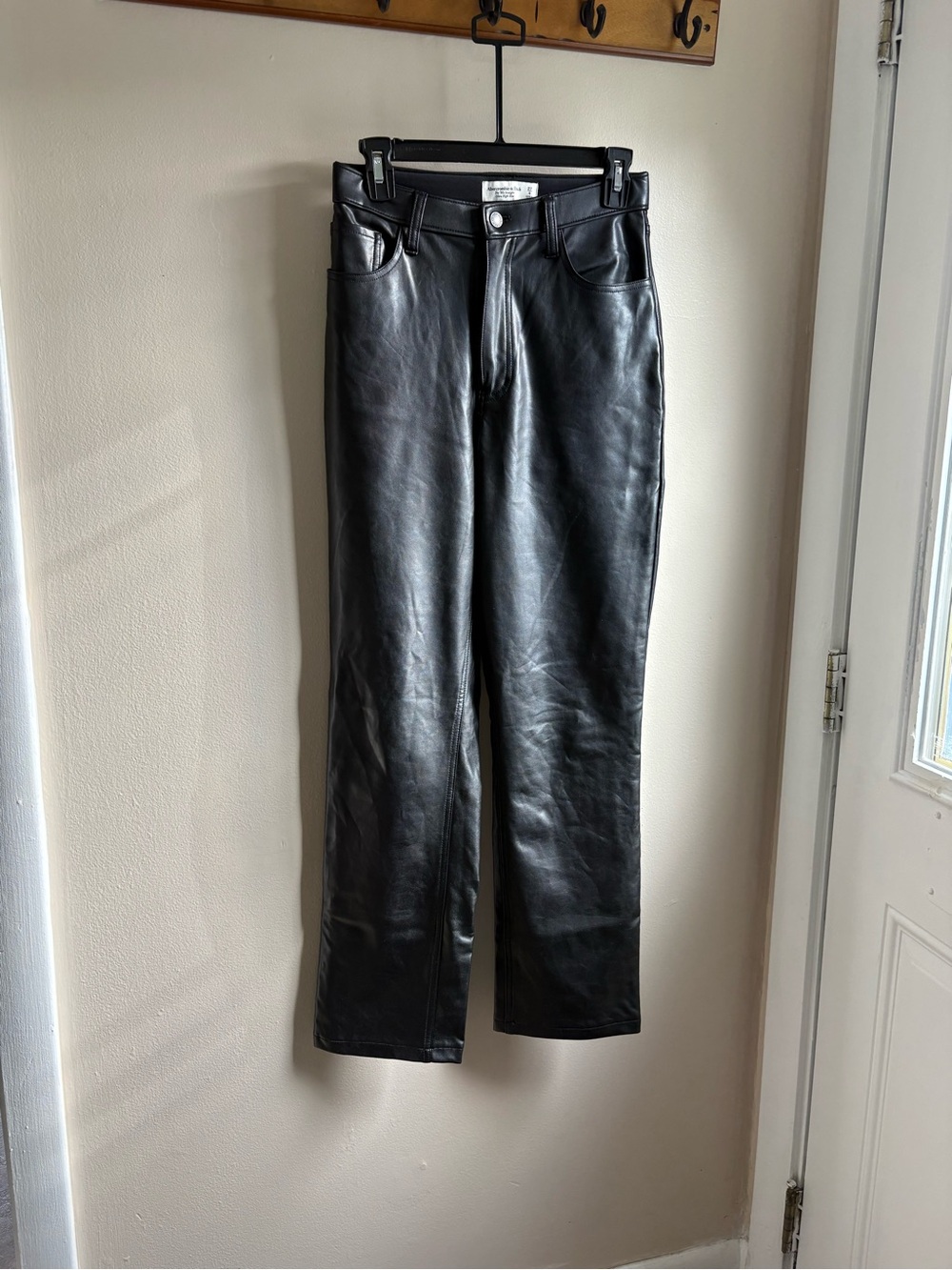 Abercrombie & Fitch Curve Love Black Faux Leather Straight-Leg Jeans